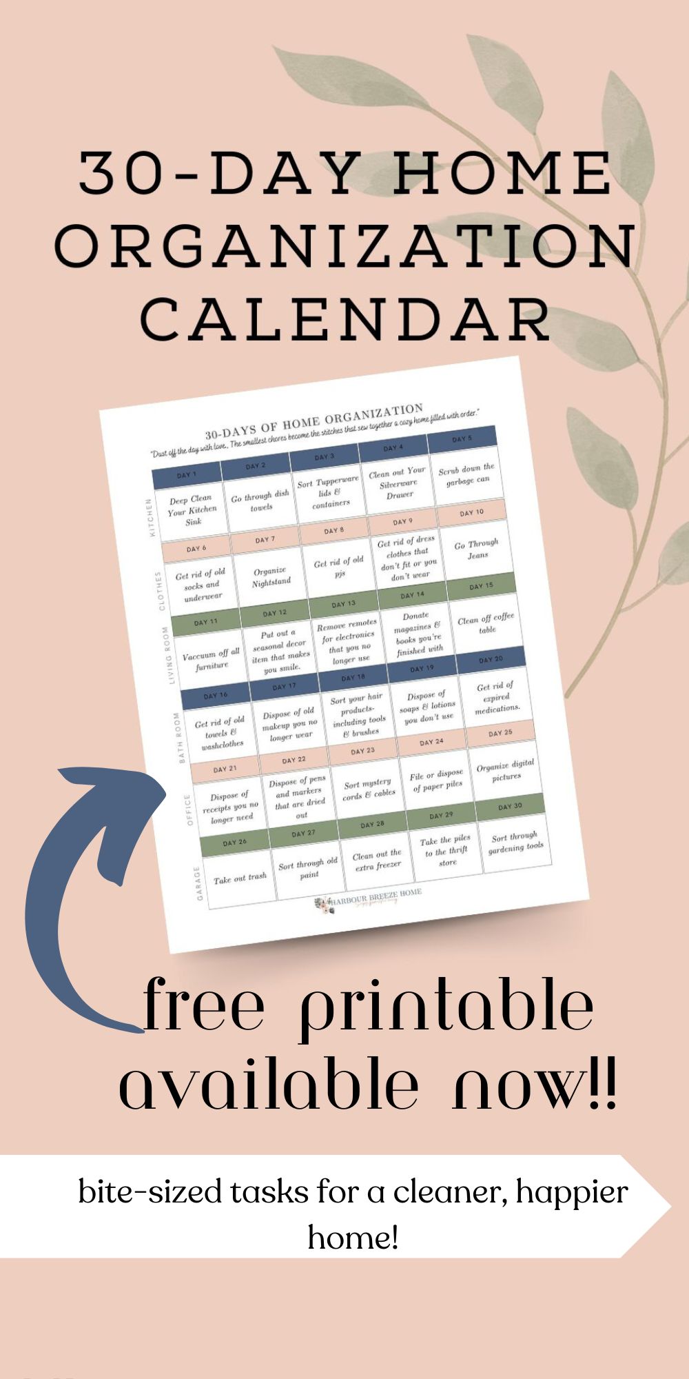 a mock up of a 30 days of decluttering calendar