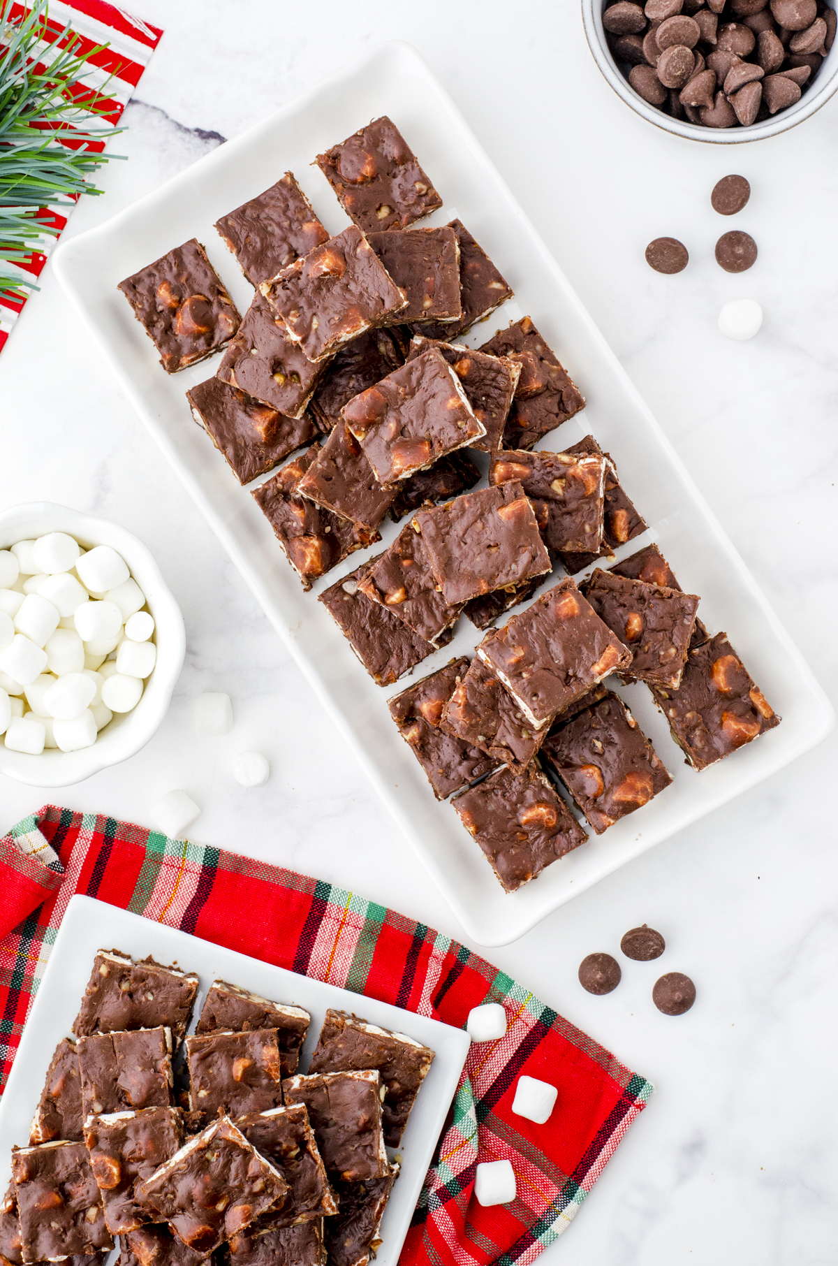squares of easy fudge arranged on a cookie tray