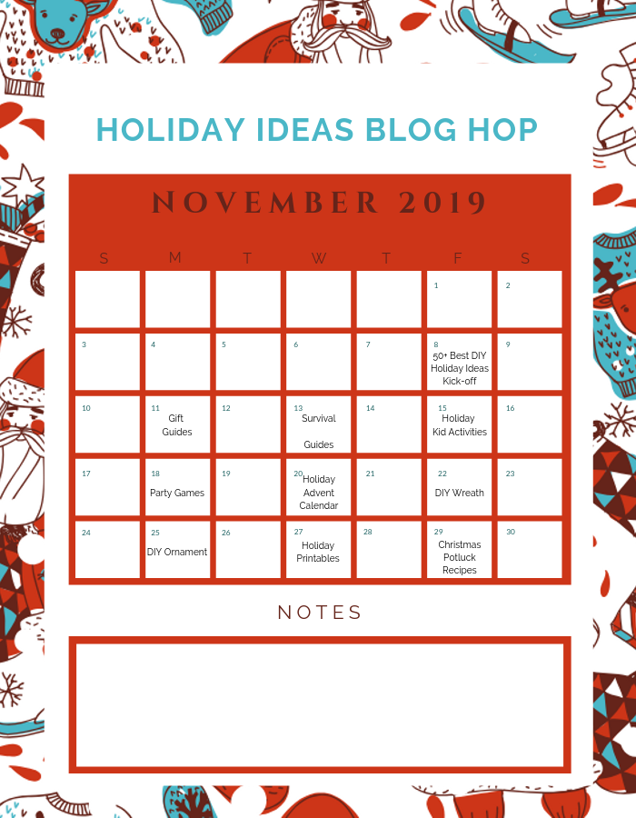 November Holiday Ideas Blog Hop Calendar