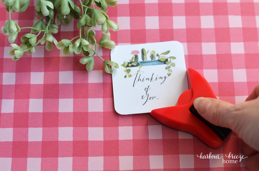 A corner round punch or any other decorative punch can be used to give more interest to the tag shapes.