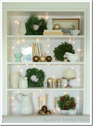 Festive Bookcase Styling with Twinkle Lights