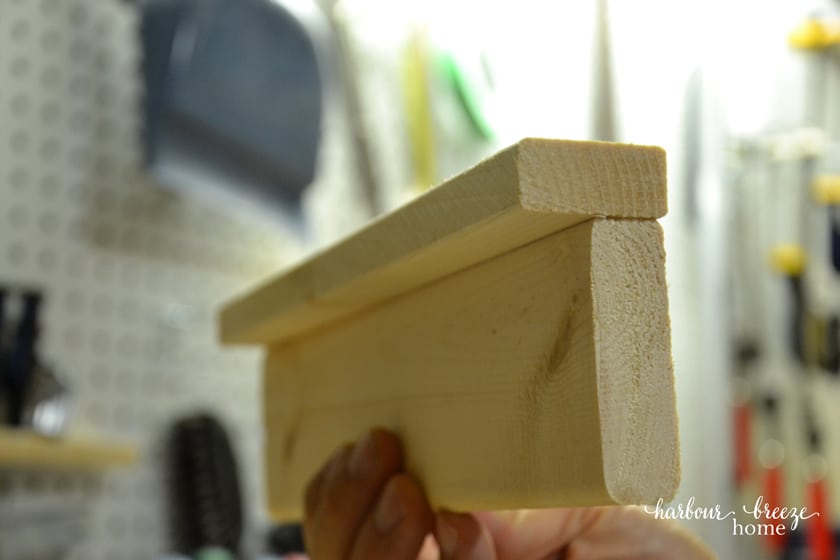 Another close up of the molding pieces glued together ready to put on the top of the ikea billy bookcase unit.