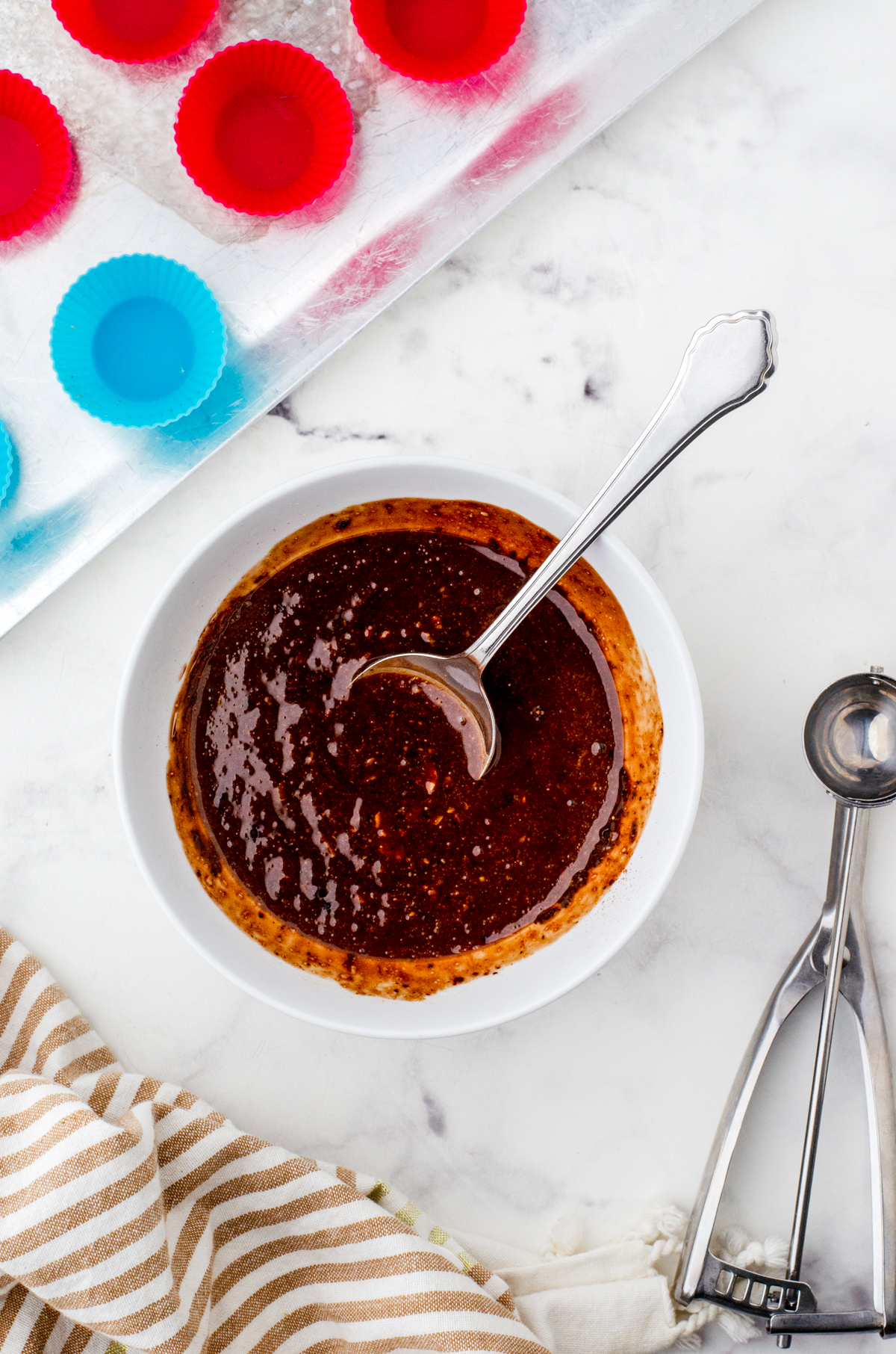 Almond butter chocolate cup mixture mixed together.
