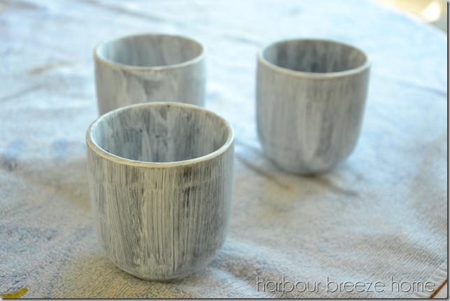 glazed pottery mugs painted with one coat of Folk art chalk paint