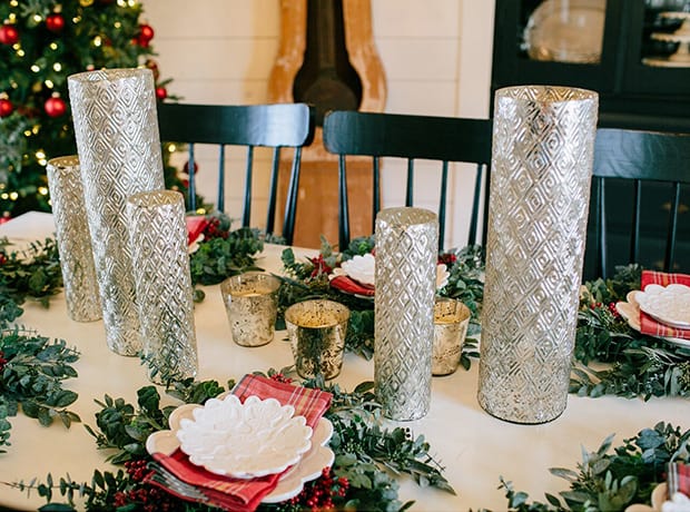centerpieces on a farmhouse table