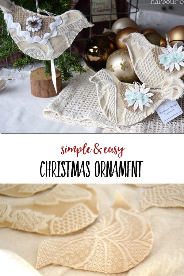 DIY Homemade Christmas Ornaments | These fabric birds made in a shabby chic style will add a farmhouse touch to your Christmas tree! #christmas #christmasornaments
