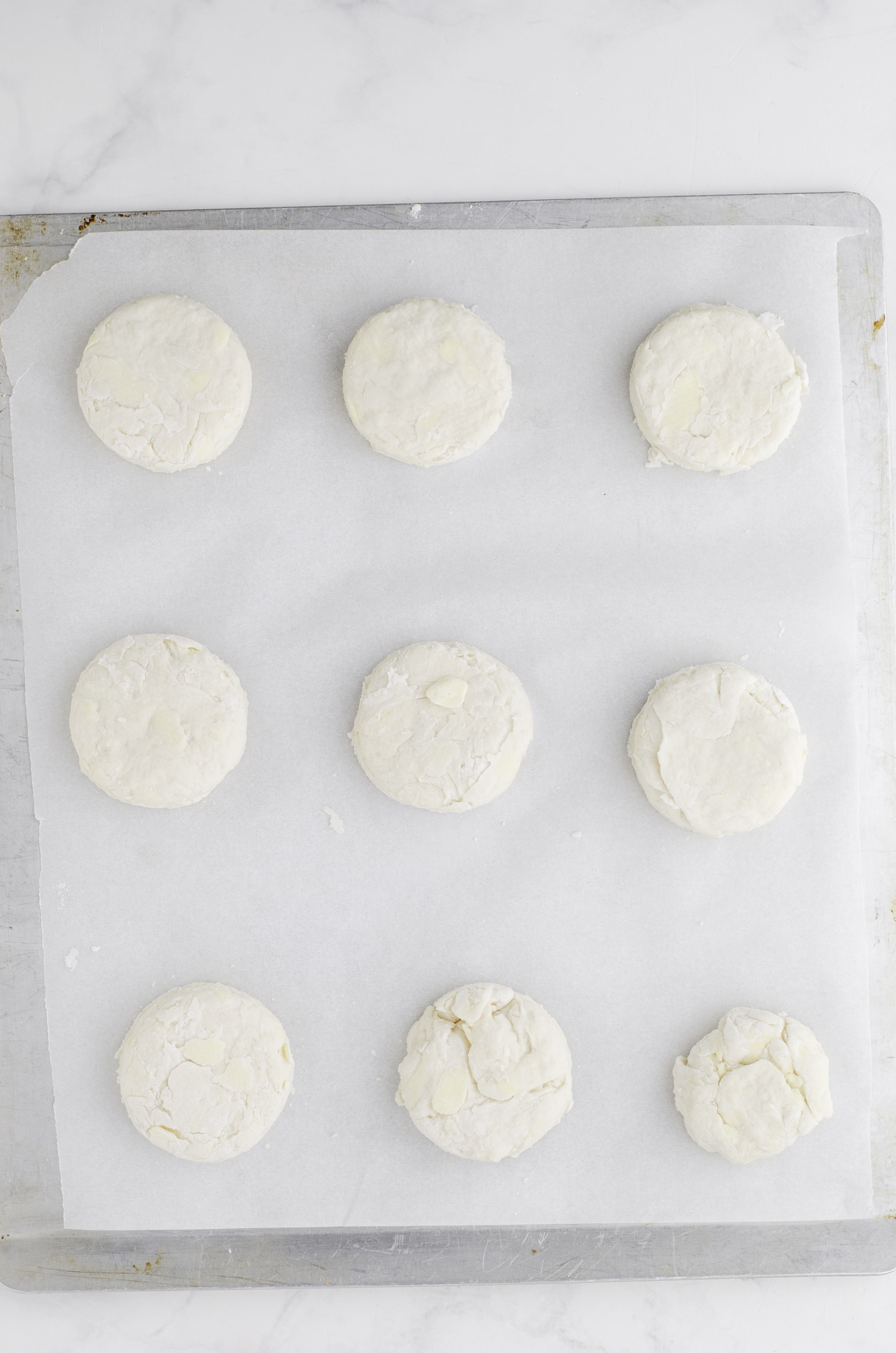 a pan of biscuits ready to put in the oven
