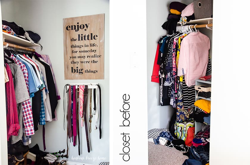 A messy closet before it was organized.