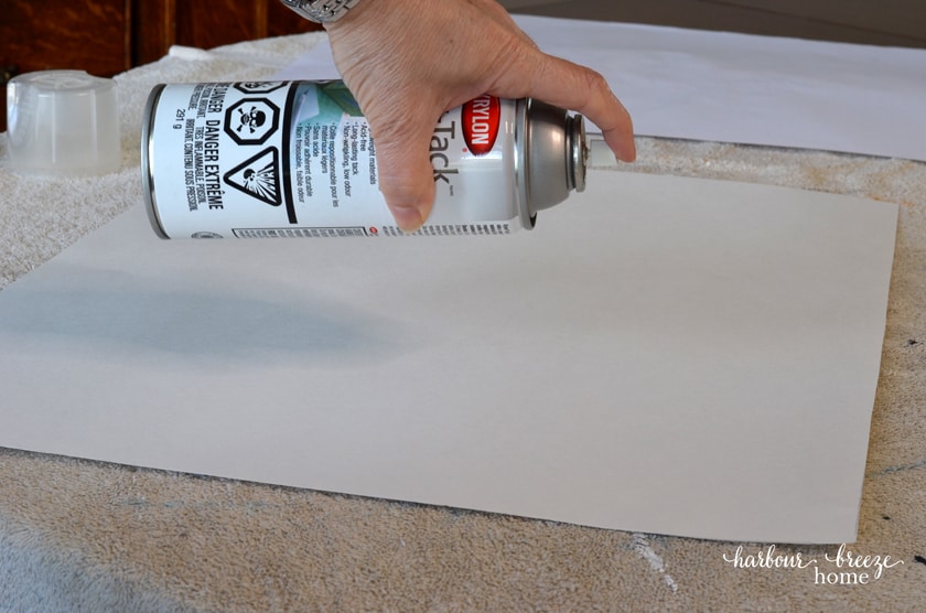 using spray adhesive on the back of poster board to prepare for hanging free printable art