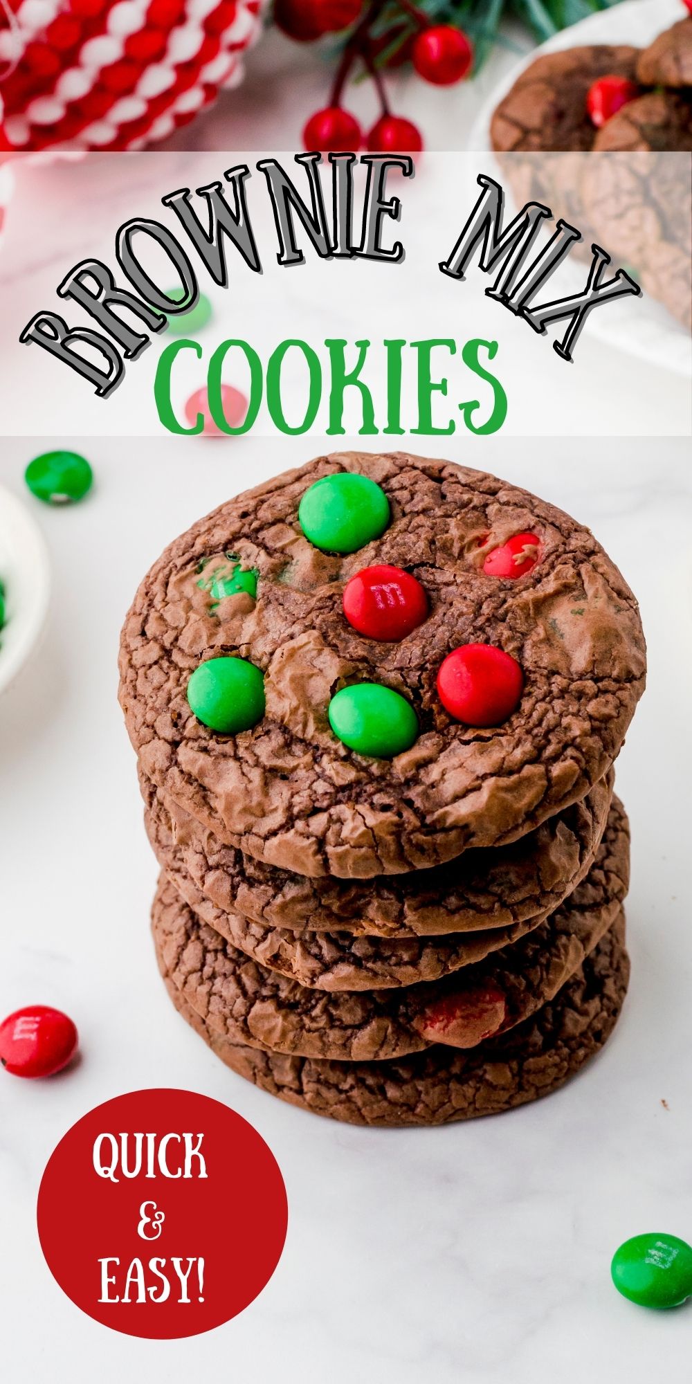Stack of brownie cookies made with box mix.