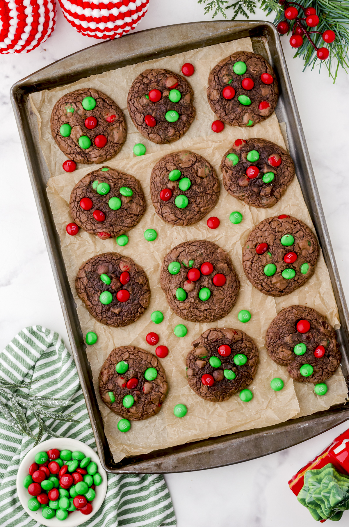 Baked brownie mix cookies arranged on a serving tray.