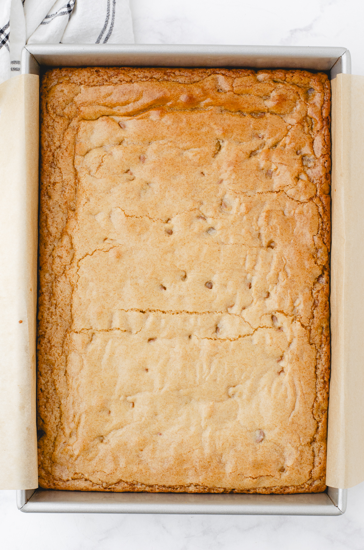 chewy butterscotch brownies right after they have been removed from the oven
