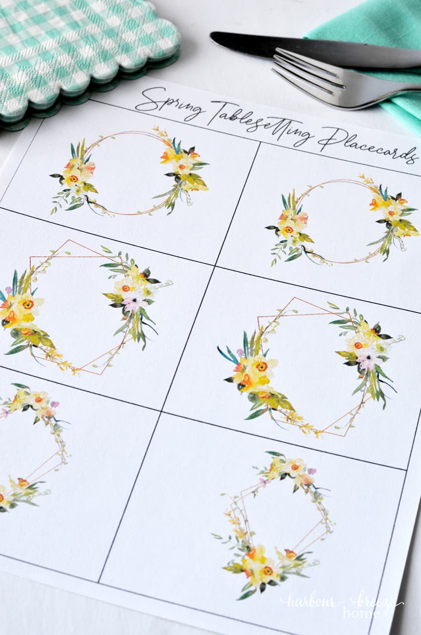Picture of printable place cards designed with yellow floral watercolor art.