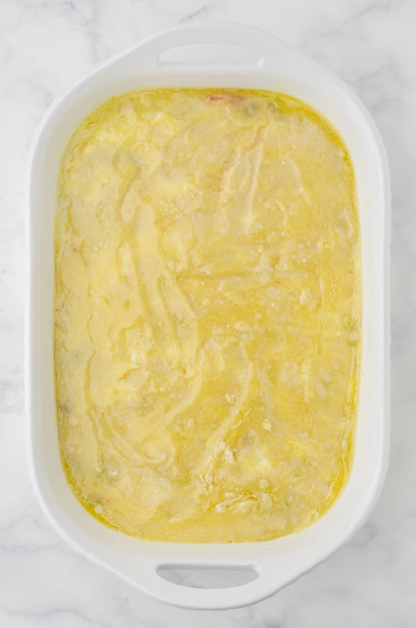 melted butter poured over the cake mix for a cherry dump cake recipe