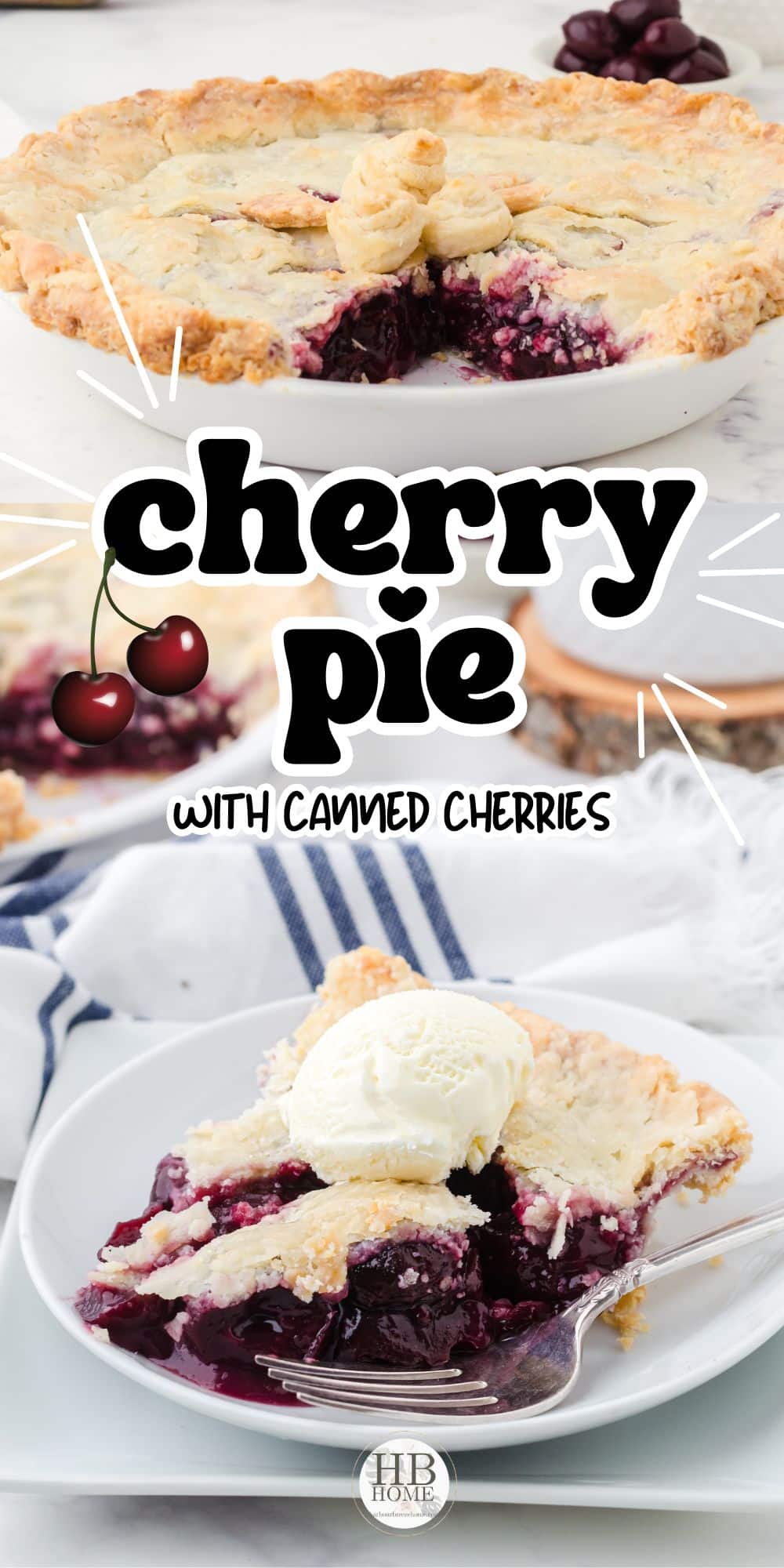 a collage of cherry pie with canned cherries