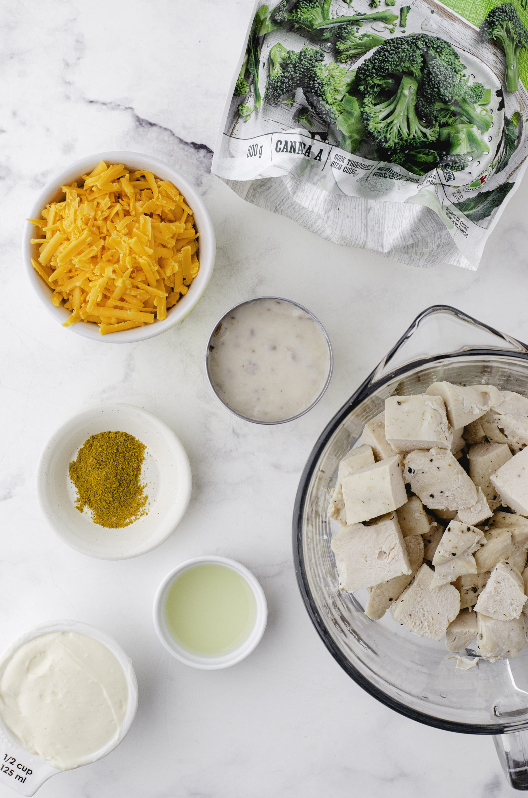 Ingredients needed for chicken divan casserole with cream of mushroom soup