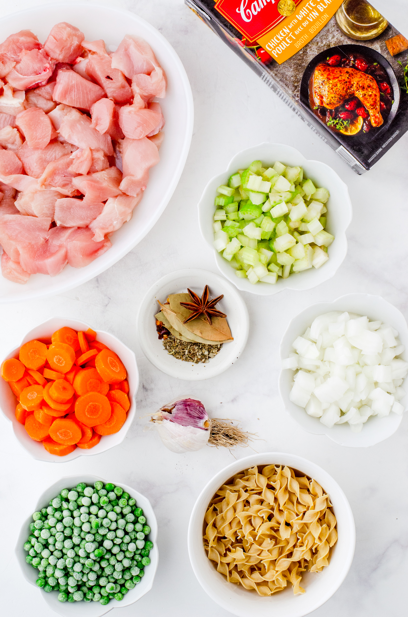Ingredients needed for chicken noodle soup with chicken breasts and star anise