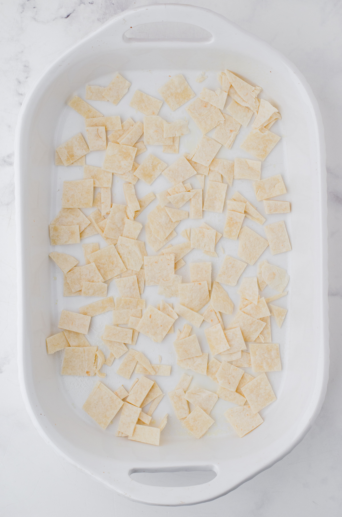 Cut tortillas in the bottom of a 9 x 13 inch baking pan