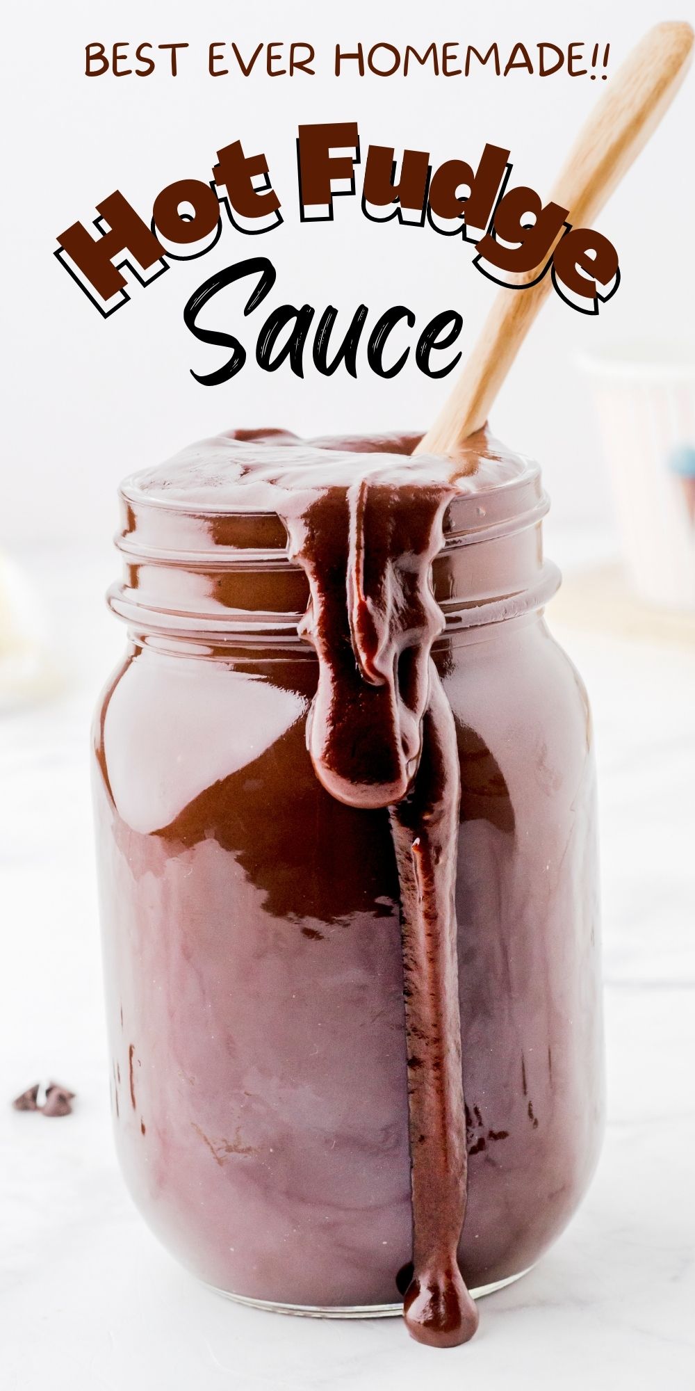 Homemade hot fudge sauce in a mason jar.