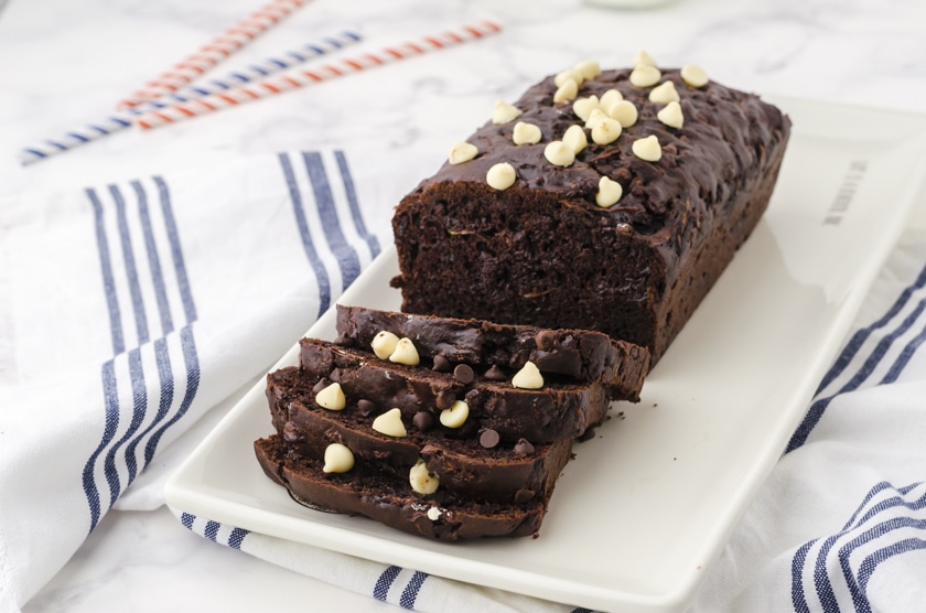 Triple Chocolate Zucchini Bread with White Chocolate Chips