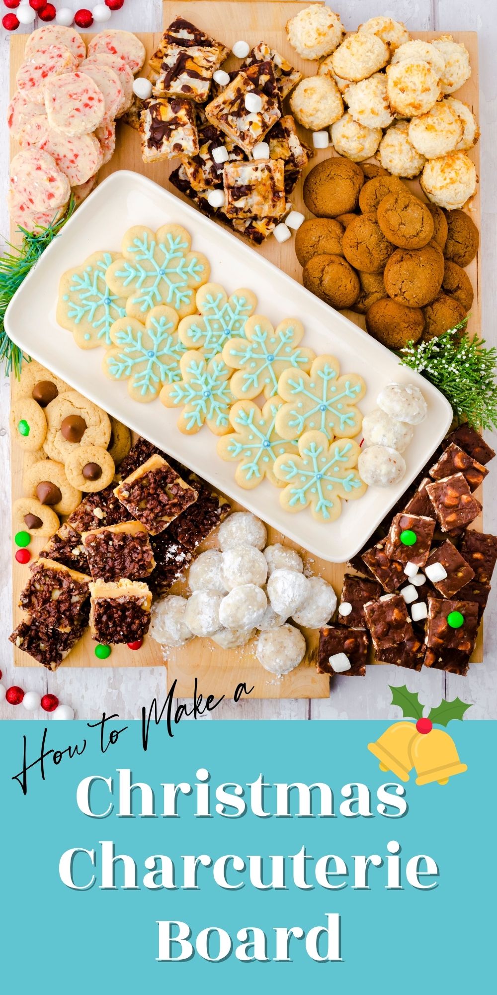 A Christmas Charcuterie board made of a variety of Christmas cookies.