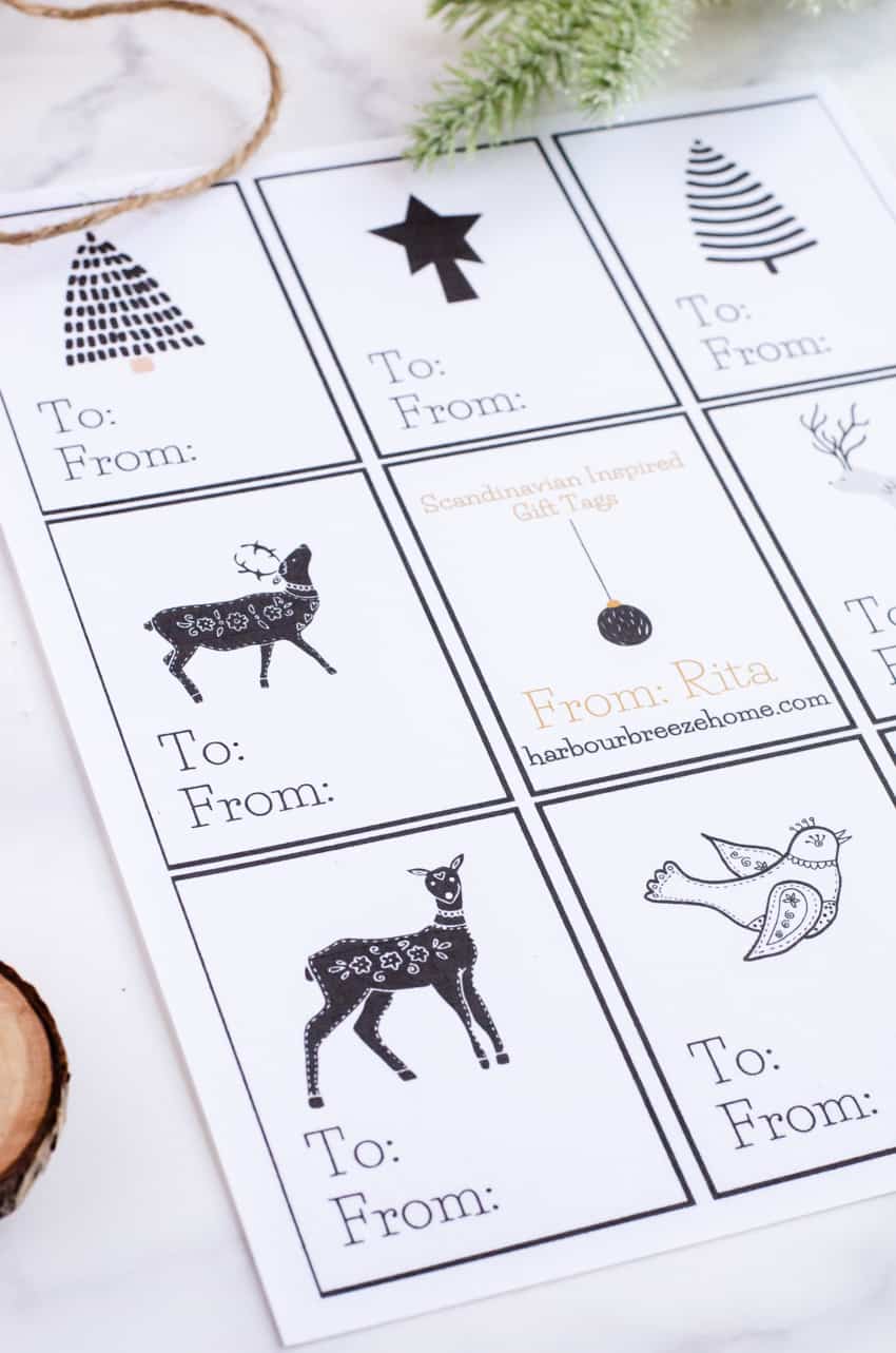 Black and White free Printable Christmas Gift Tags