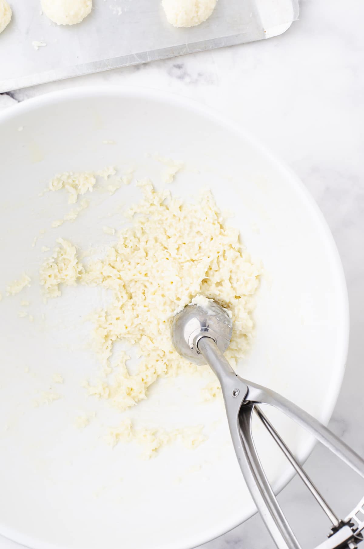 No bake coconut balls batter in a bowl