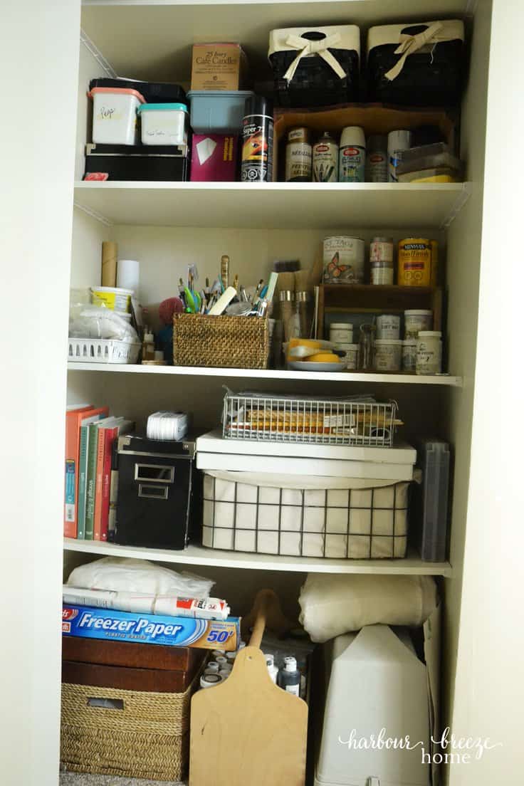 craft supply organization in a standard, narrow closet