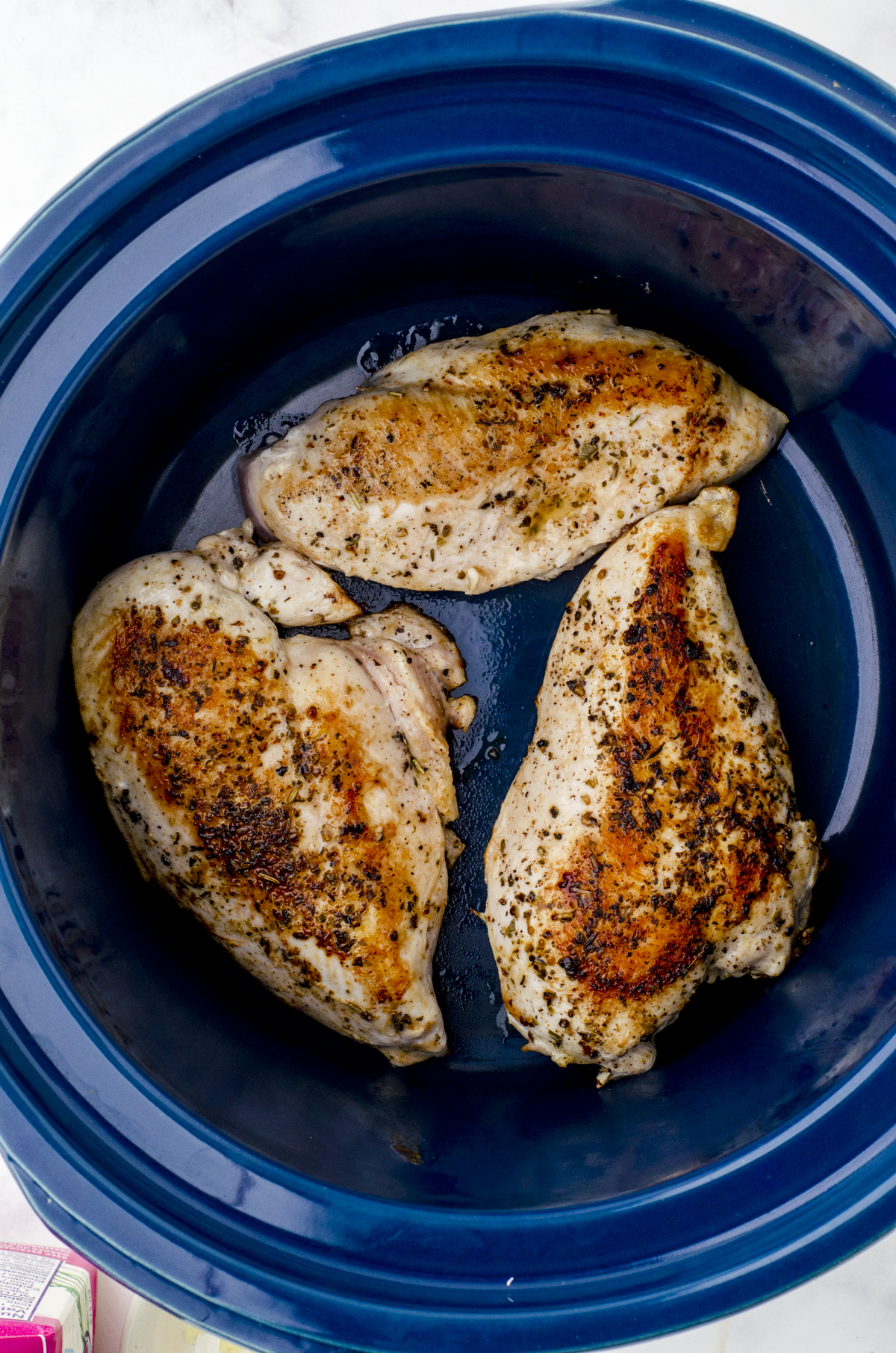 Chicken breasts in the bottom of a crock-pot