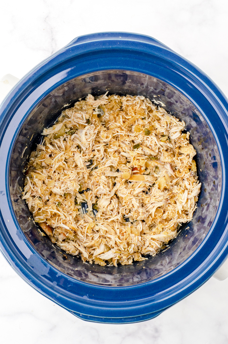 crock pot shredded chicken in a crock pot