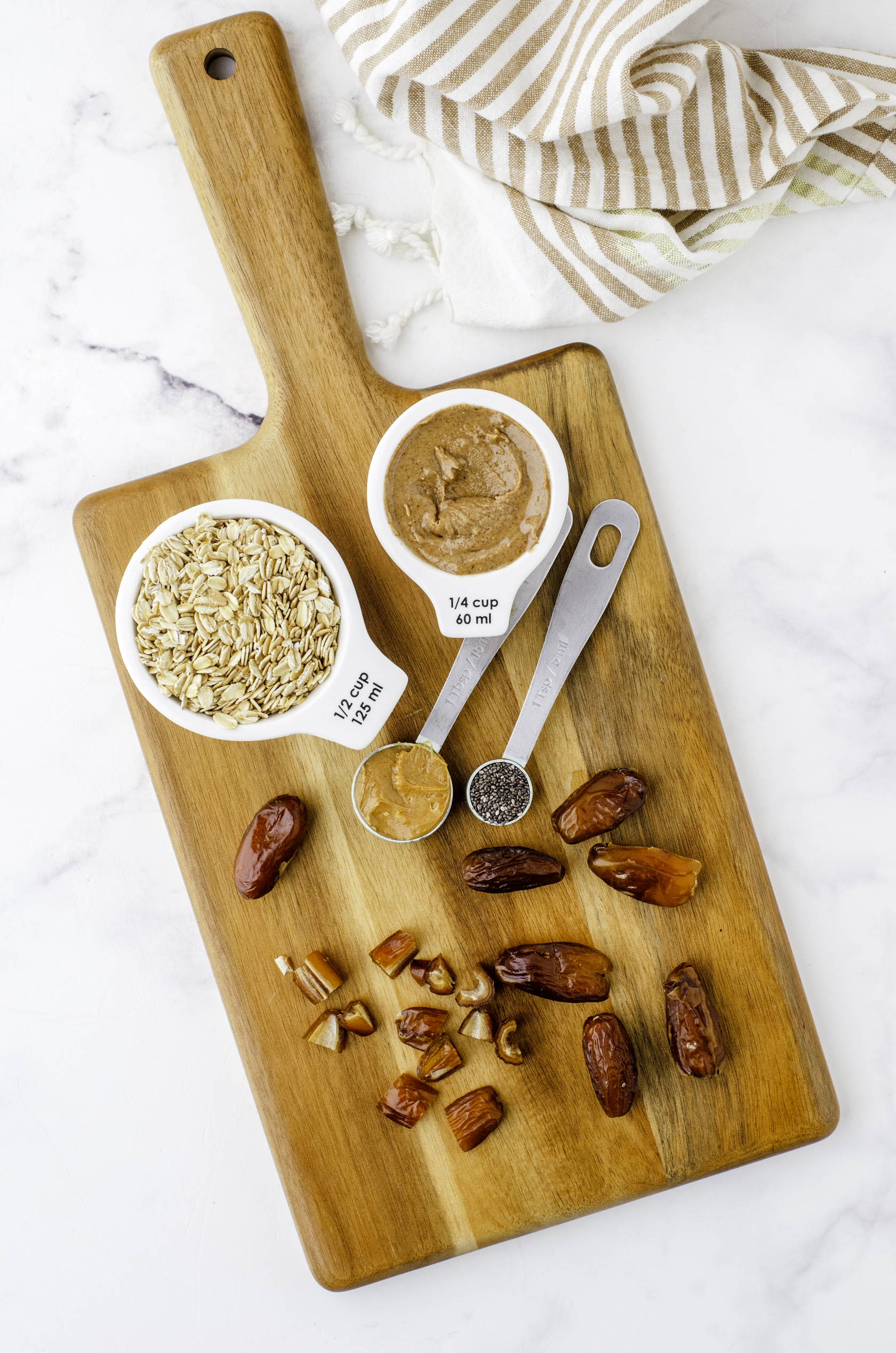 Ingredients for almond butter & oats date balls
