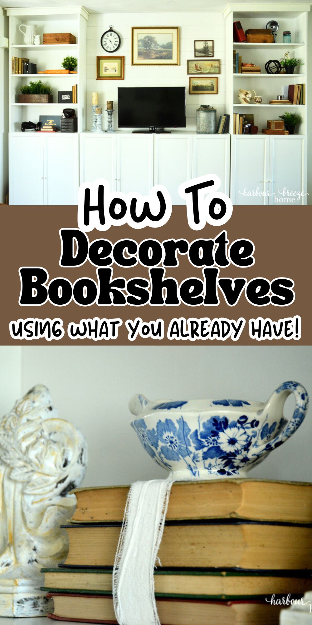 Ideas for Decorating Bookshelves with 3 Key Items (you probably already have!)