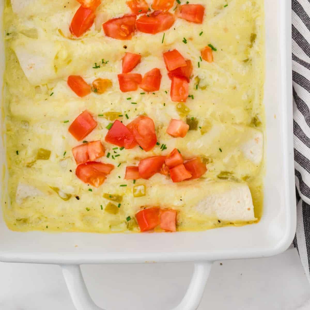 Pan of chicken enchiladas