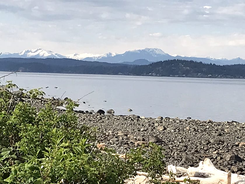 photograph of moutains and ocean that became the inspiration for this easy mountain painting