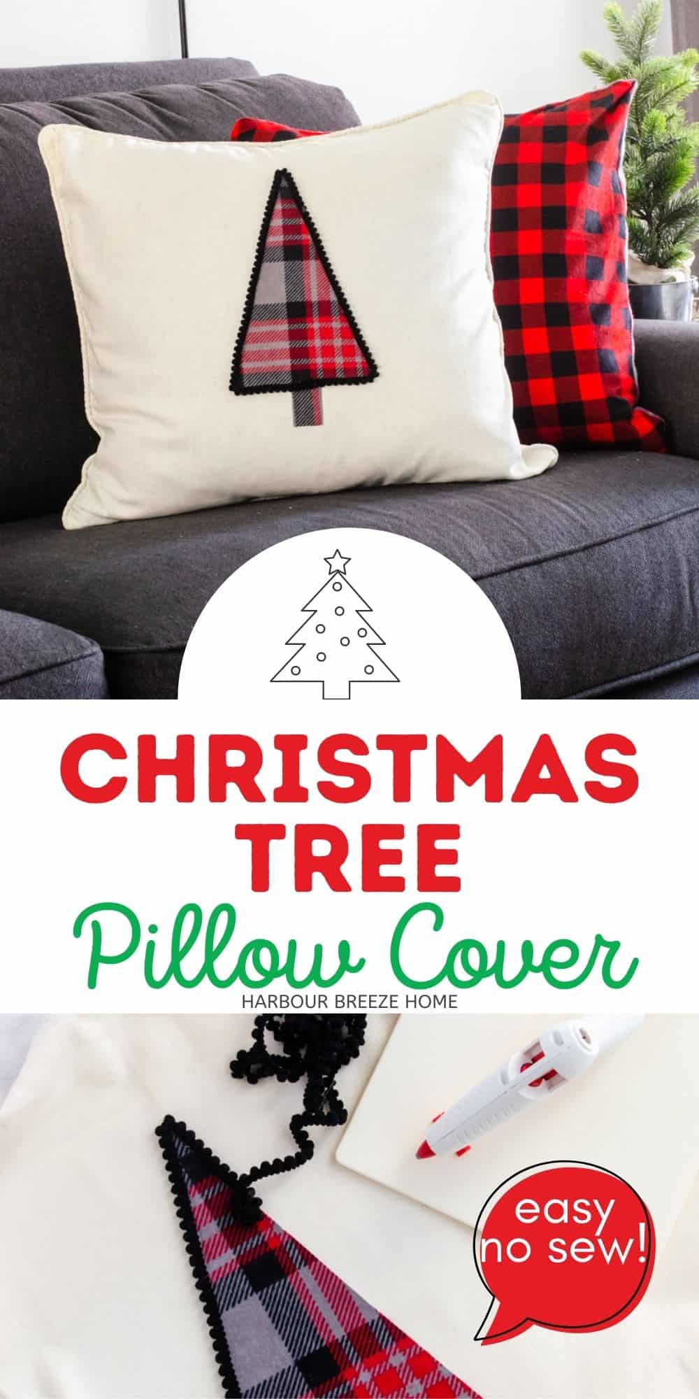 DIY Christmas Tree Pillow Cover - no sew
