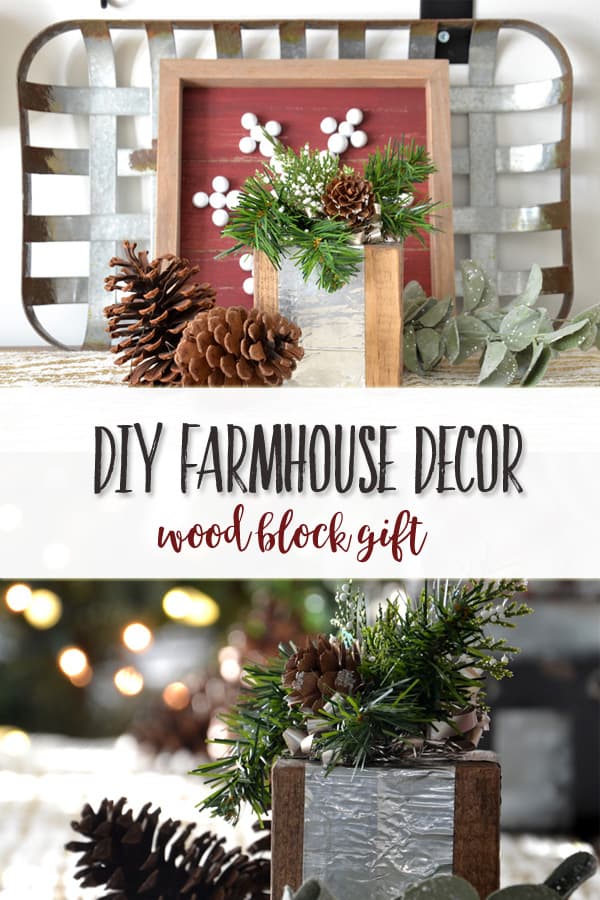 DIY Farmhouse Christmas Decor | Wood Block Gift | This simple and quick farmhouse decor project makes a run rustic element for shelf decor or coffee table styling.
