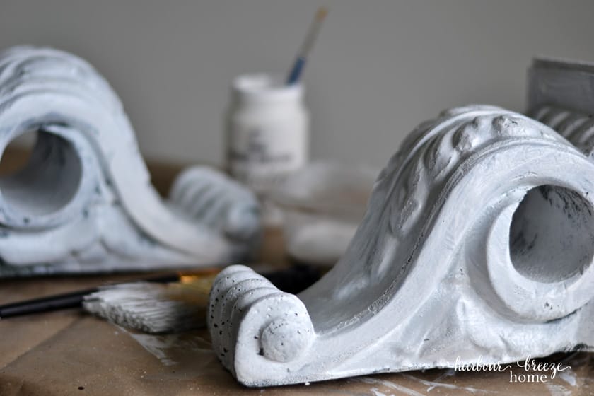 Foam corbels with one coat of paint on them