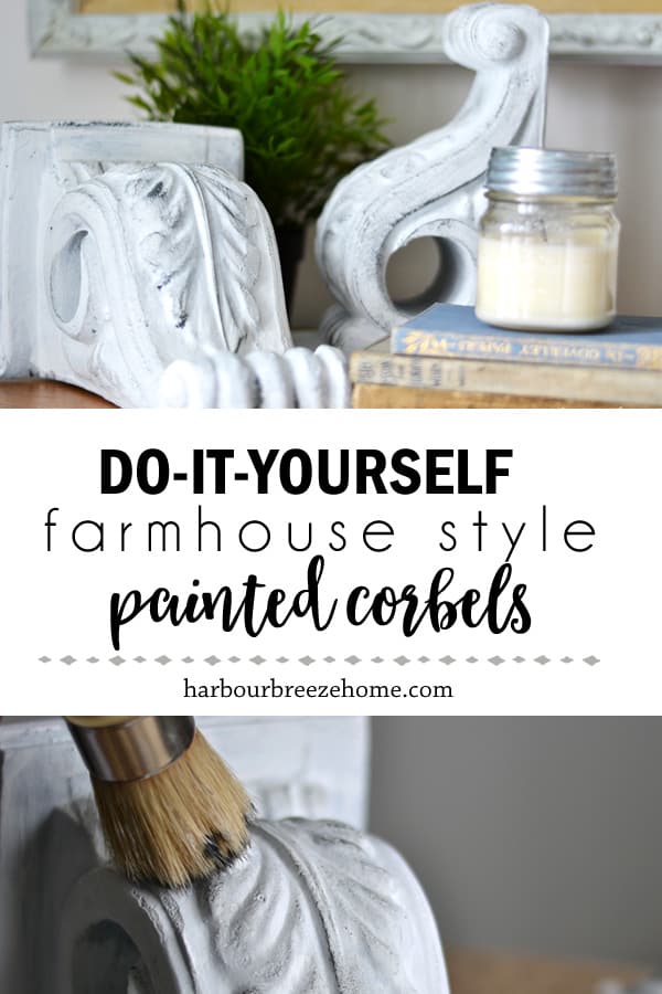DIY Farmhouse Style Painted Corbels | Learn the easy steps for painting foam or wooden corbels in a rustic farmhouse style. Use them for decor, shelf brackets, bookends, or decorative accents in doorways. #corbels #farmhousedecor #farmhouse #paint #painting #rusticdecor