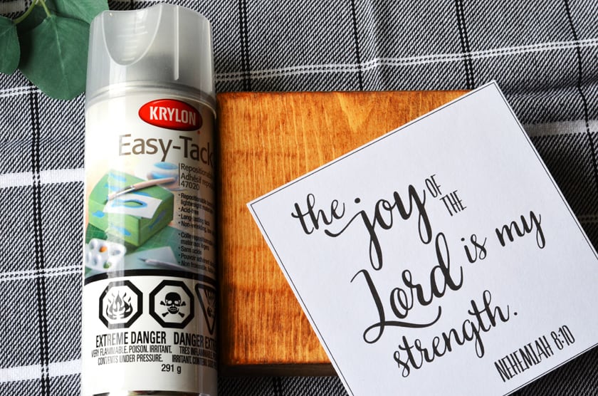 Trim the designs following the black lines and adhere it to the block with repositionable spray adhesive.