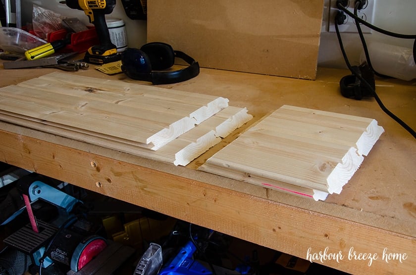 Wood pieces cut in preparation for making floating bedside tables