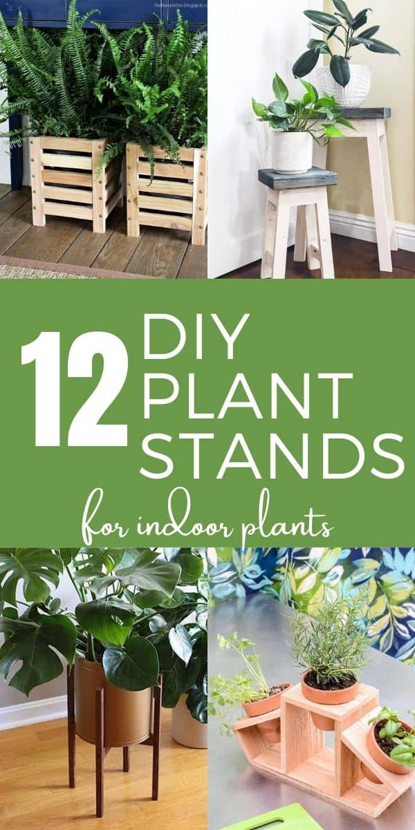 Collage of different diy wood plant stands