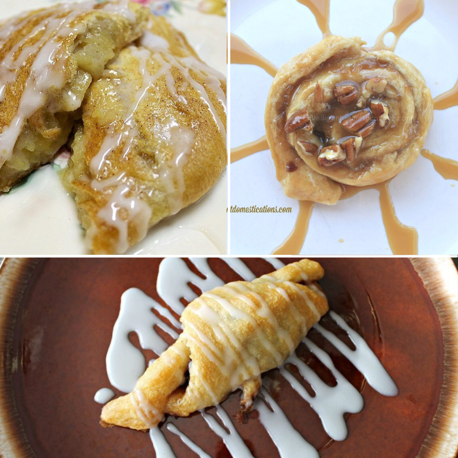 three desserts made with Crescent rolls and icing