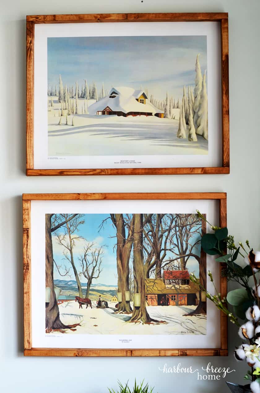 2 Farmhouse art prints hung in DIY poster frames