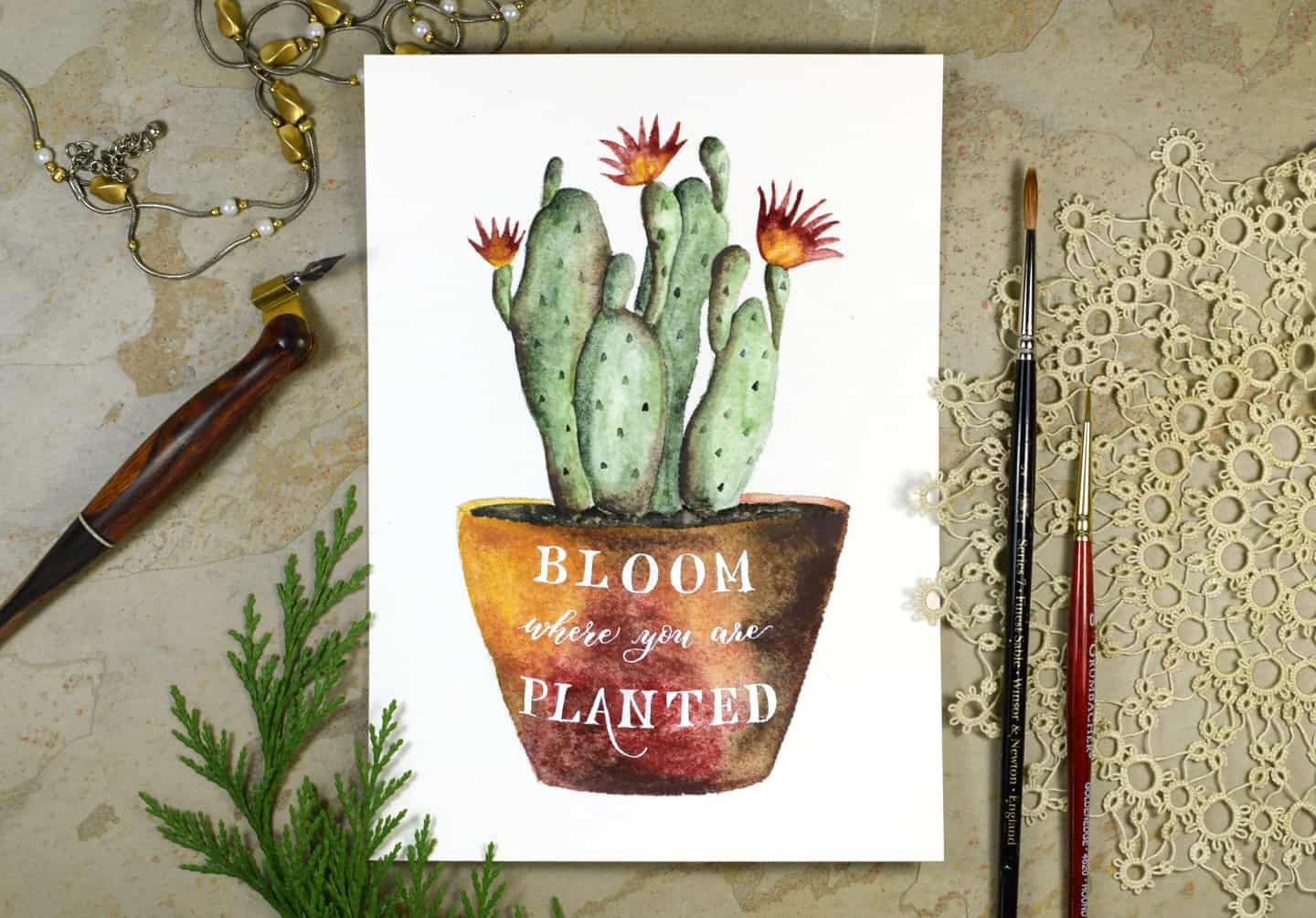 Image for Watercolor Cactus + Quote Artwork Tutorial – The Postman's Knock