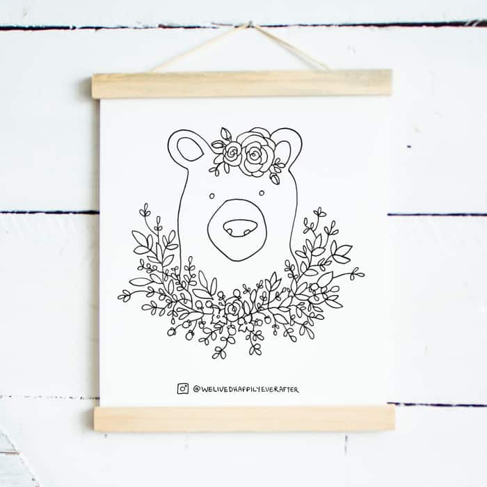 Image for Free Watercolor Adult Coloring Book Printable Sheets - Woodland Forest Animals Part 1 (Fox, Bear, Squirrel, Badger)