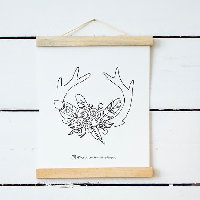 Image for Feathers And Flowers Antler Coloring Book Art Free Adult Coloring Book Watercolor Printable
