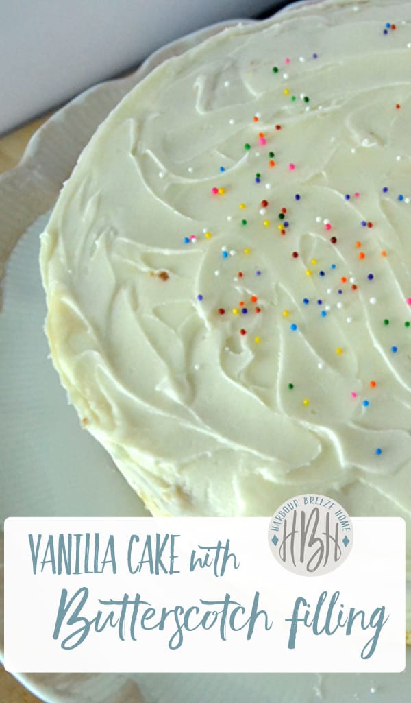 Best Vanilla Cake with Butterscotch Filling and Vanilla Buttercream Icing