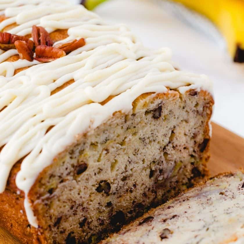 Moist Buttermilk Banana Bread with Cream Cheese Glaze