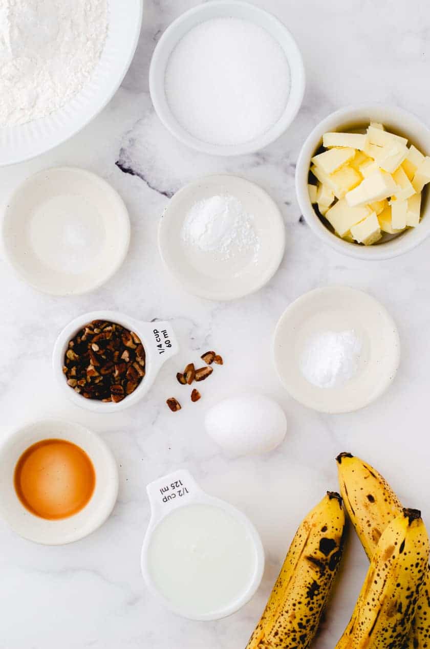 Ingredients for buttermilk banana bread