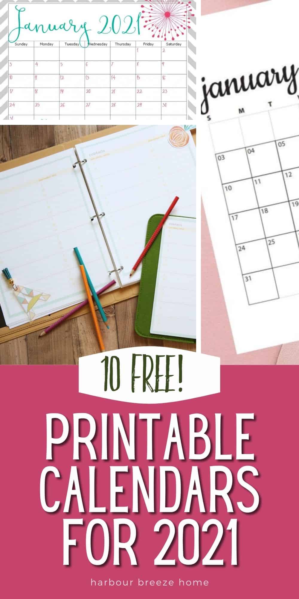 10 free printable calendars for 2021 that can be printed on your home printer.